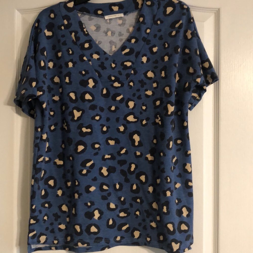 Reborn J Blue/Cream Leopard print top